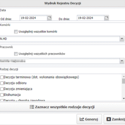 Podgląd okienka wydruku nowej decyzji w programie Podgląd okienka wydruku nowej decyzji w programie