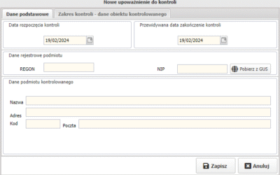 Podgląd wystawiania nowego upoważnienia do kontroli w programie Podgląd wystawiania nowego upoważnienia do kontroli w programie