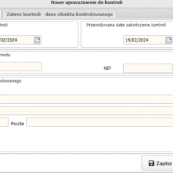 Podgląd wystawiania nowego upoważnienia do kontroli w programie Podgląd wystawiania nowego upoważnienia do kontroli w programie