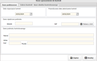 Podgląd wystawiania nowego upoważnienia do kontroli w programie Podgląd wystawiania nowego upoważnienia do kontroli w programie