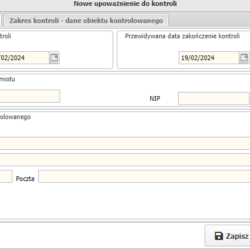 Podgląd wystawiania nowego upoważnienia do kontroli w programie Podgląd wystawiania nowego upoważnienia do kontroli w programie